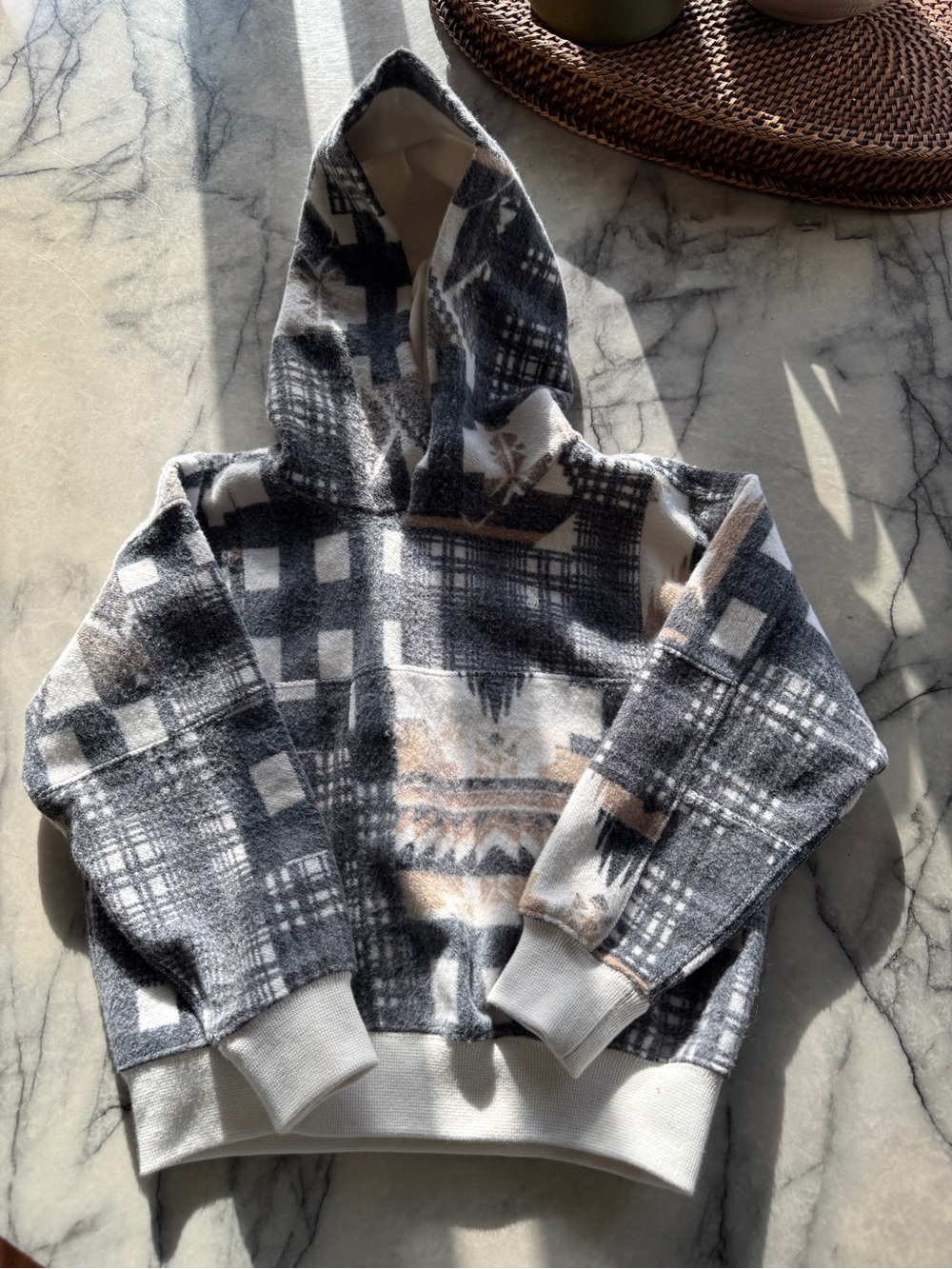 Polo by Ralph Lauren Hooded Plaid Pullover in Grey, White & Tan | RARE FIND